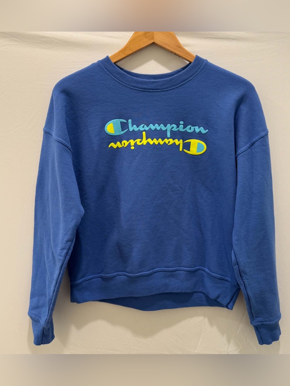 Champion Blue Crewneck Sweatshirt with Yellow & Light Blue Logo